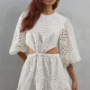 Broderie Cut Out Waist Mini Dress