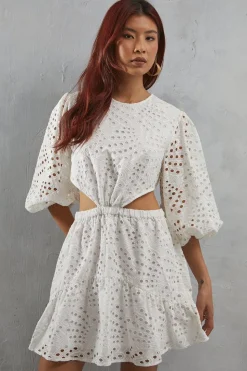 Broderie Cut Out Waist Mini Dress