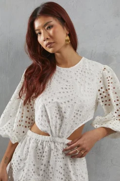 Broderie Cut Out Waist Mini Dress