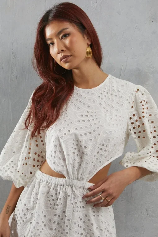 Broderie Cut Out Waist Mini Dress