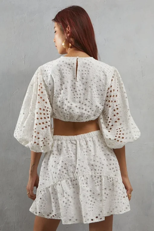 Broderie Cut Out Waist Mini Dress