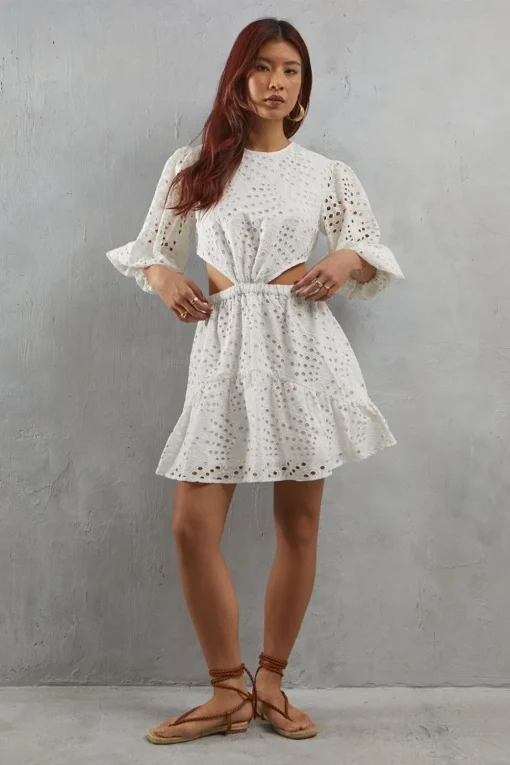 Broderie Cut Out Waist Mini Dress