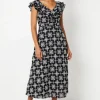 Broderie Ruffle Front Sleeveless Midi Dress