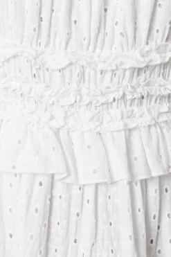 Broderie Shirred Strap Ruffle Detail Midi Dress