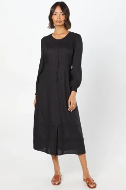 Broderie Trim Button Front Midi Dress