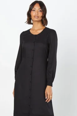 Broderie Trim Button Front Midi Dress