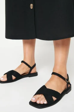 Bronte Scalloped Detail Cross Strap Flat Sandals