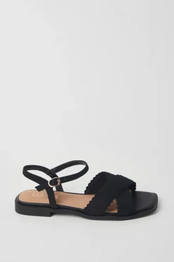 Bronte Scalloped Detail Cross Strap Flat Sandals