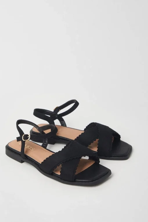 Bronte Scalloped Detail Cross Strap Flat Sandals