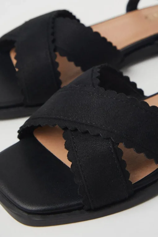 Bronte Scalloped Detail Cross Strap Flat Sandals