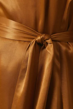 Brown Bias Cut Satin Midi Dress