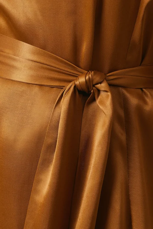 Brown Bias Cut Satin Midi Dress