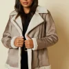 Brown Borg Trim Aviator Jacket