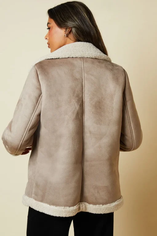 Brown Borg Trim Aviator Jacket