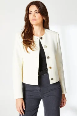 Brushed Faux Wool Collarless Jacket