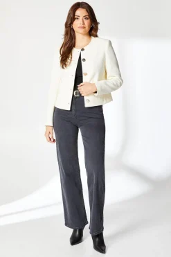 Brushed Faux Wool Collarless Jacket