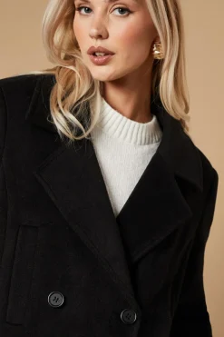 Brushed Faux Wool Double Breasted Coat