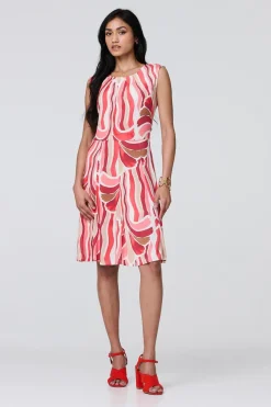 Brushstroke Print Sleeveless Knee Length Dress