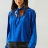 Bubble Hem Tie Neck Jersey Top