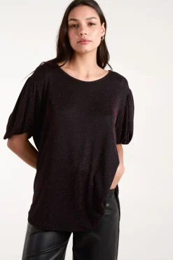 Bubble Sleeve Metallic High Low Top