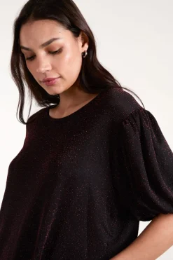 Bubble Sleeve Metallic High Low Top