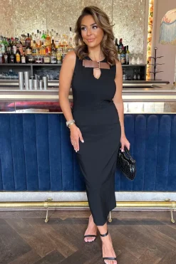 Buckle Detail Bodycon Midi Dress