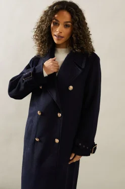 Buckle Detail Double Breasted Coat