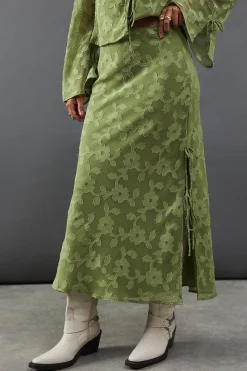 Burnout Chiffon Bias Tie Side Midi Skirt