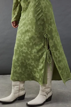 Burnout Chiffon Bias Tie Side Midi Skirt