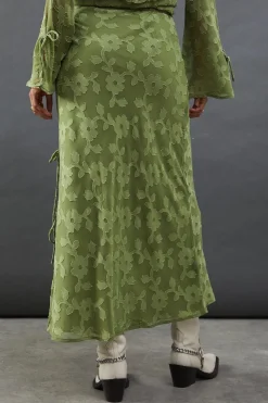 Burnout Chiffon Bias Tie Side Midi Skirt