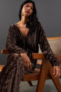 Burnout Velvet Batwing Midi Dress