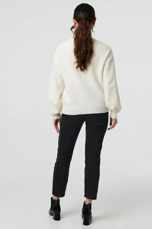 Butterfly Embellished Puff Sleeve Jumper