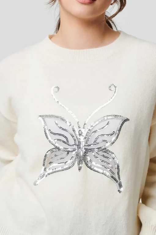 Butterfly Embellished Puff Sleeve Jumper