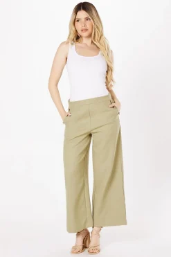 Button Detail Crop Wide Leg Textured Trouser