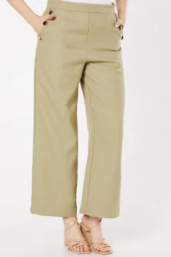 Button Detail Crop Wide Leg Textured Trouser