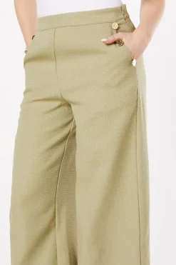 Button Detail Crop Wide Leg Textured Trouser