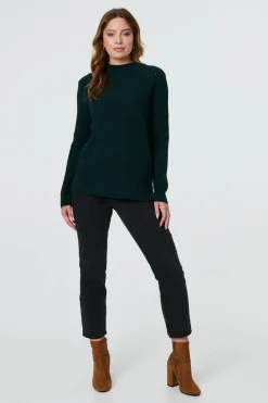 Button Detail High Neck Knit Jumper