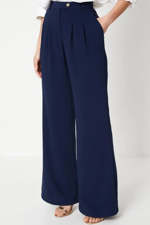 Button Detail Occasion Wide Leg Trouser