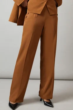 Button Detail Straight Leg Trouser