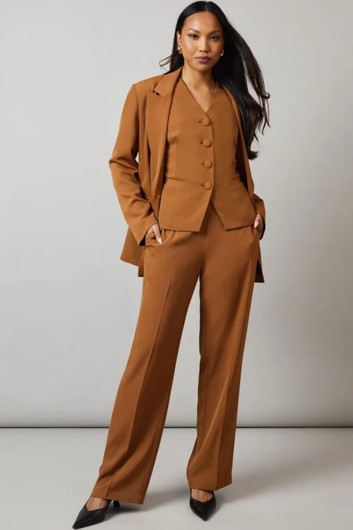 Button Detail Straight Leg Trouser