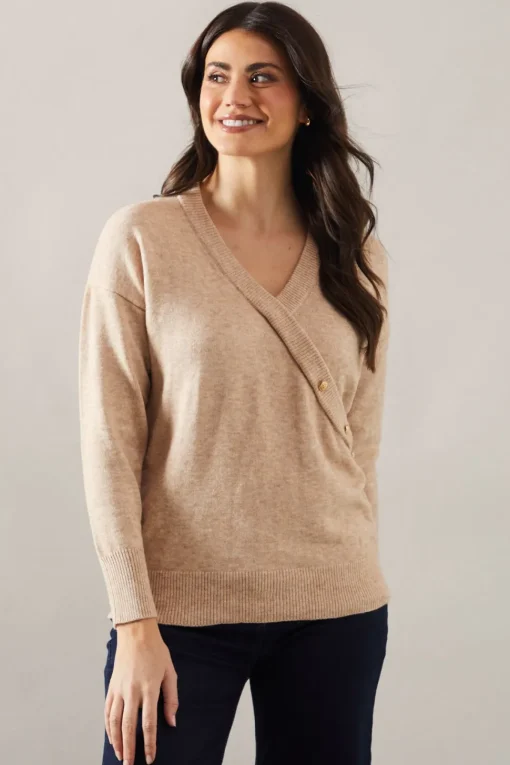 Button Detail Wrap Slouchy Jumper