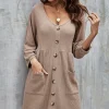 Button Front Mini Dress In Beige