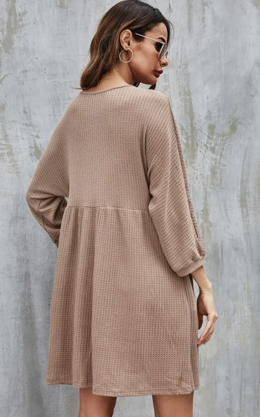 Button Front Mini Dress In Beige