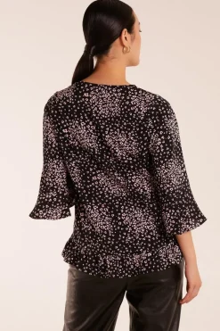 Button Front V Neck Flounce Blouse