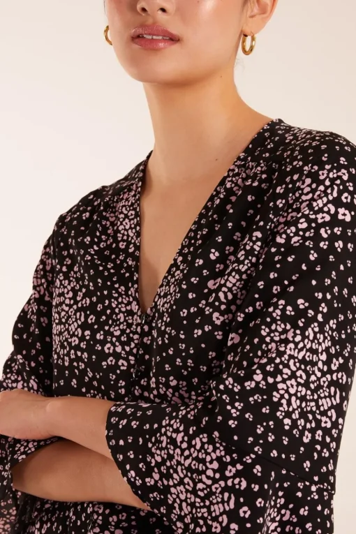 Button Front V Neck Flounce Blouse