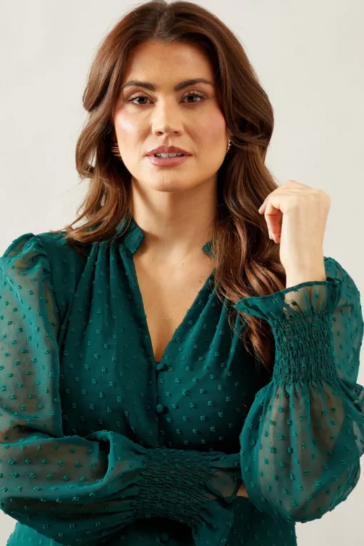 Button Through Dobby Blouse