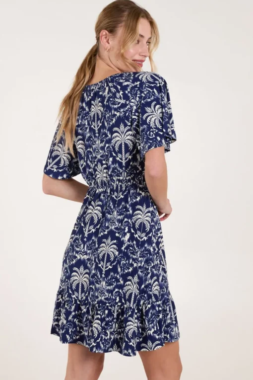 Button Through Elastic Waist Mini Dress