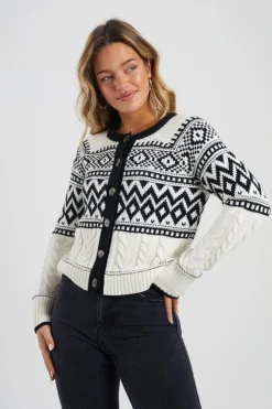 Button Through Fairisle Cable Knit Cardigan