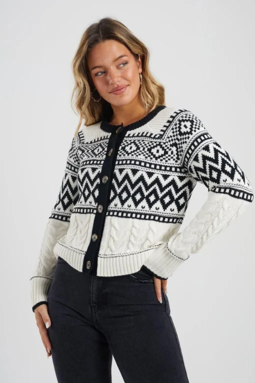 Button Through Fairisle Cable Knit Cardigan