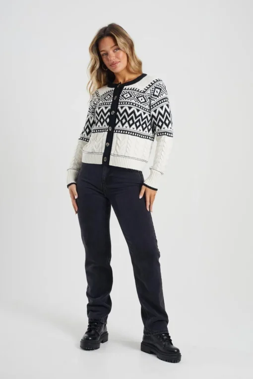 Button Through Fairisle Cable Knit Cardigan